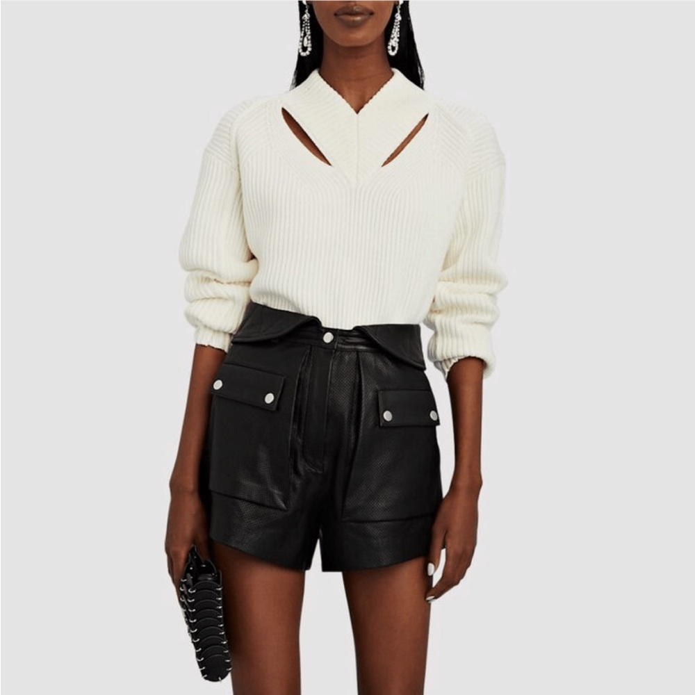 Proenza Schouler White Label Cut Out Rib Knit Wool Sweater Ivory XS Designer